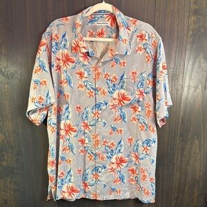 Tommy Bahama Short Sleeve Floral Button 100% Silk Men's XL (small flaw)